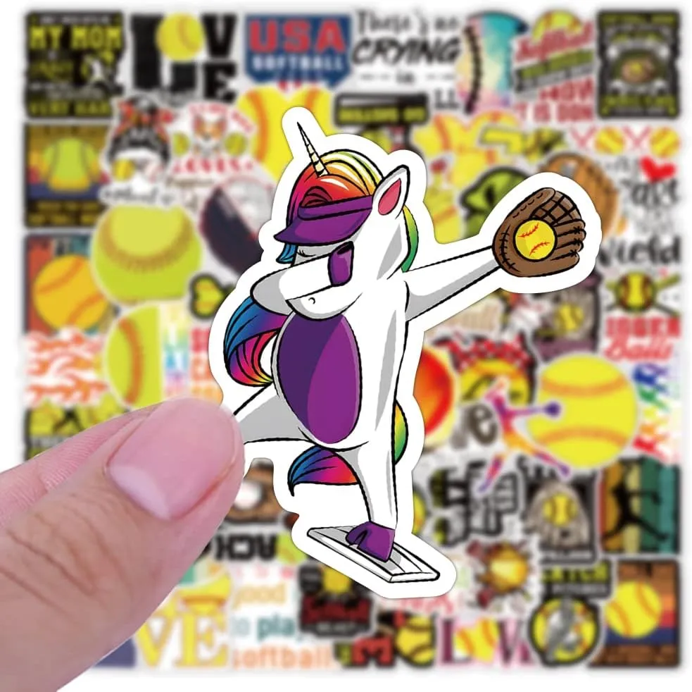 100 Pack Softball Stickers for HelmetsWaterproof Vinyl Decals for Water BottlesCool Sticker for LaptopLuggageCupComputerPhone Case SkateboardGuitarDecor for Party Favors Supplies