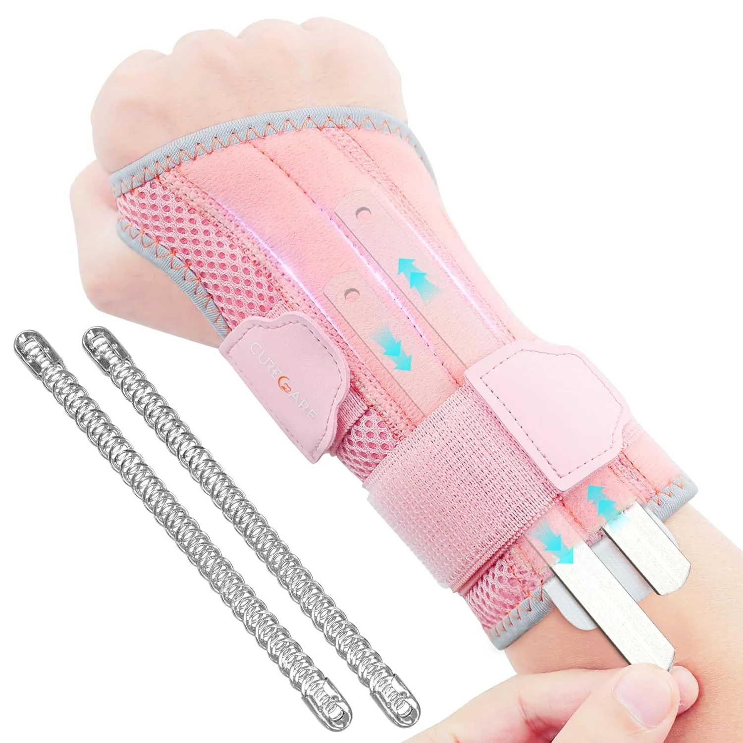 2 in 1 Carpal Tunnel Wrist Brace, 3 Adjustable Stability Wrist Support, Customized Wrist Splint with Replaceable Springs (Right - Pink, S/M)
