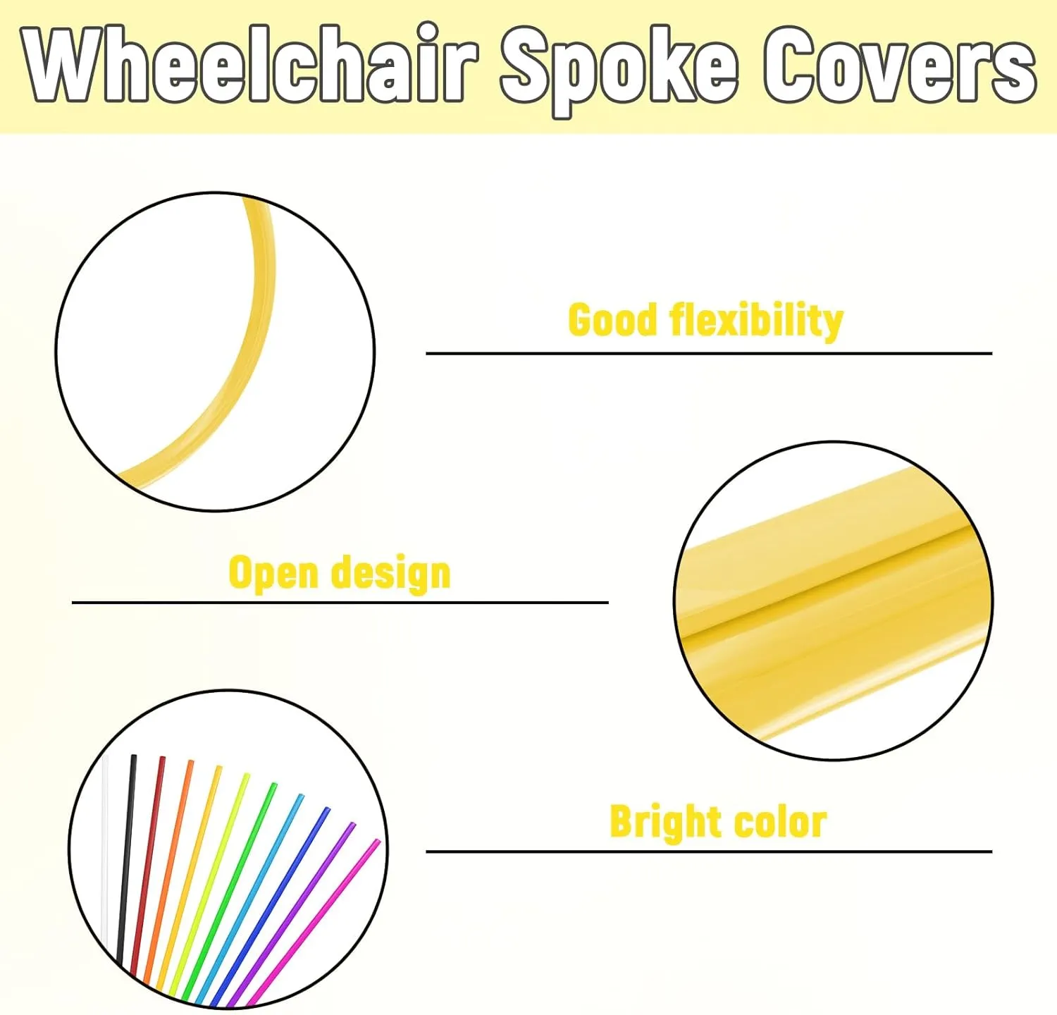 72 PCS Dirt Bike Spoke Covers, Wheel Spoke Wraps, Universal Spoke Skins Spoke Covers for 8-21 Inch Rims, Spoke Covers Decoration Protector for Dirt Bike, Wheelchair, Bicycle, Motorcycle (Yellow)