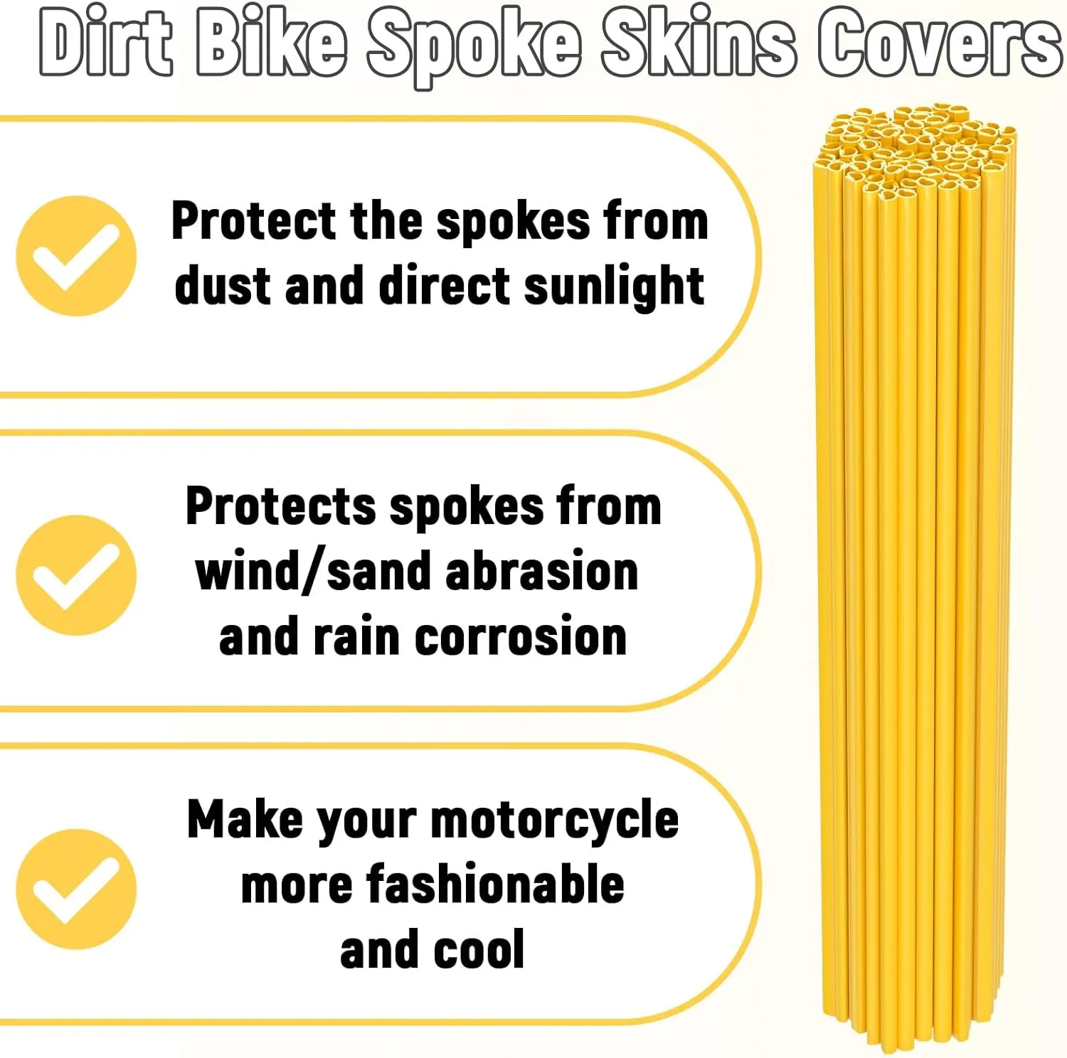 72 PCS Dirt Bike Spoke Covers, Wheel Spoke Wraps, Universal Spoke Skins Spoke Covers for 8-21 Inch Rims, Spoke Covers Decoration Protector for Dirt Bike, Wheelchair, Bicycle, Motorcycle (Yellow)
