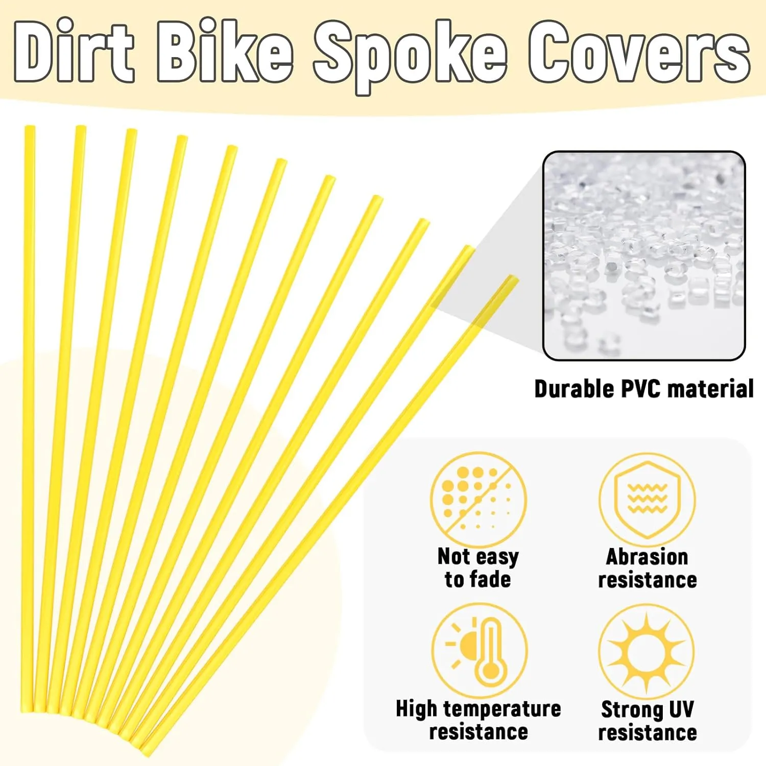 72 PCS Dirt Bike Spoke Covers, Wheel Spoke Wraps, Universal Spoke Skins Spoke Covers for 8-21 Inch Rims, Spoke Covers Decoration Protector for Dirt Bike, Wheelchair, Bicycle, Motorcycle (Yellow)