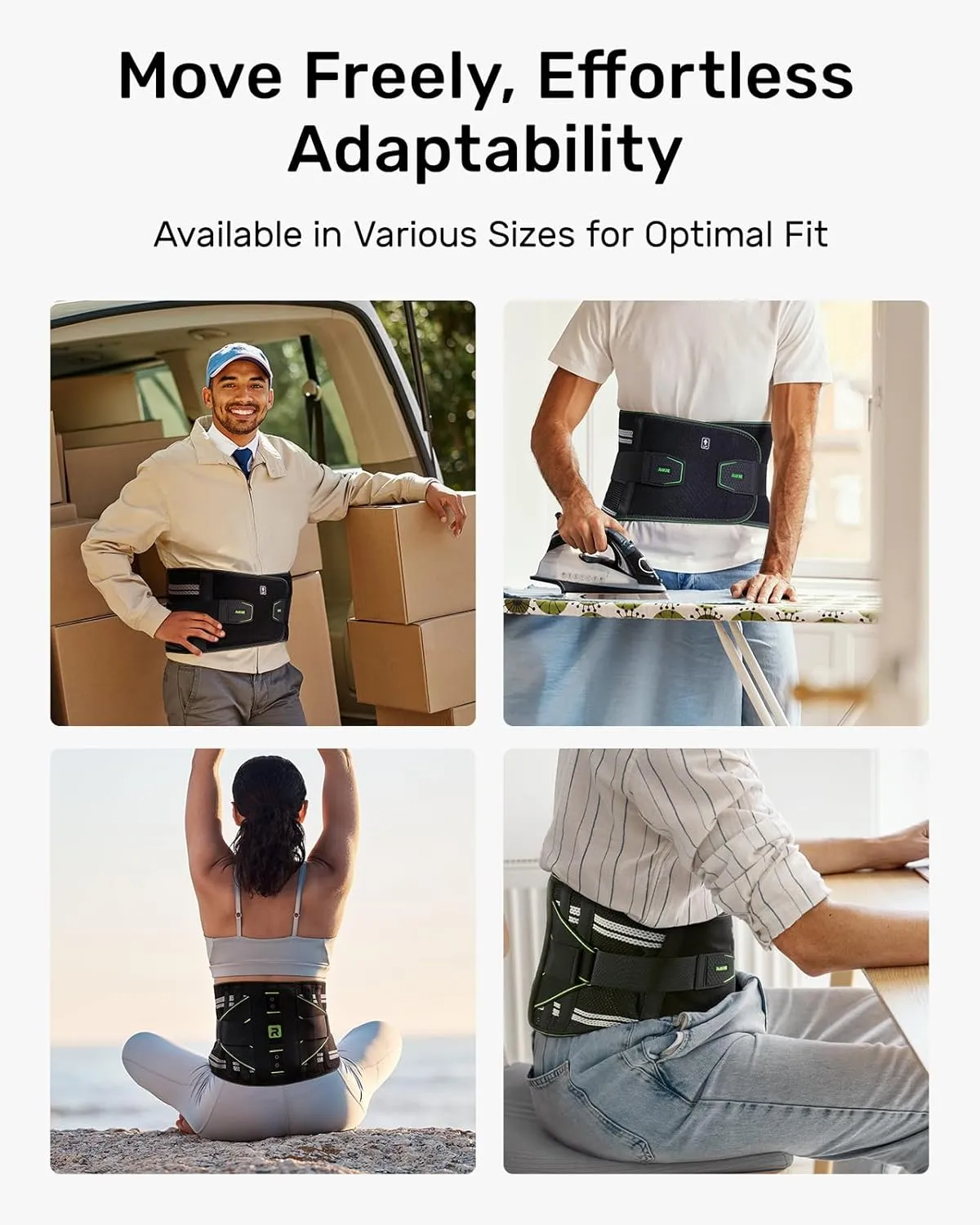 Back Brace for Lower Back Pain Relief, 8X Powerful Lumbar Support with 3D Pad, Support Belt for Men Women, Breathable Back Support Brace with Adjustable Strap, Green Size M (Waist: 33.5"-39.4")