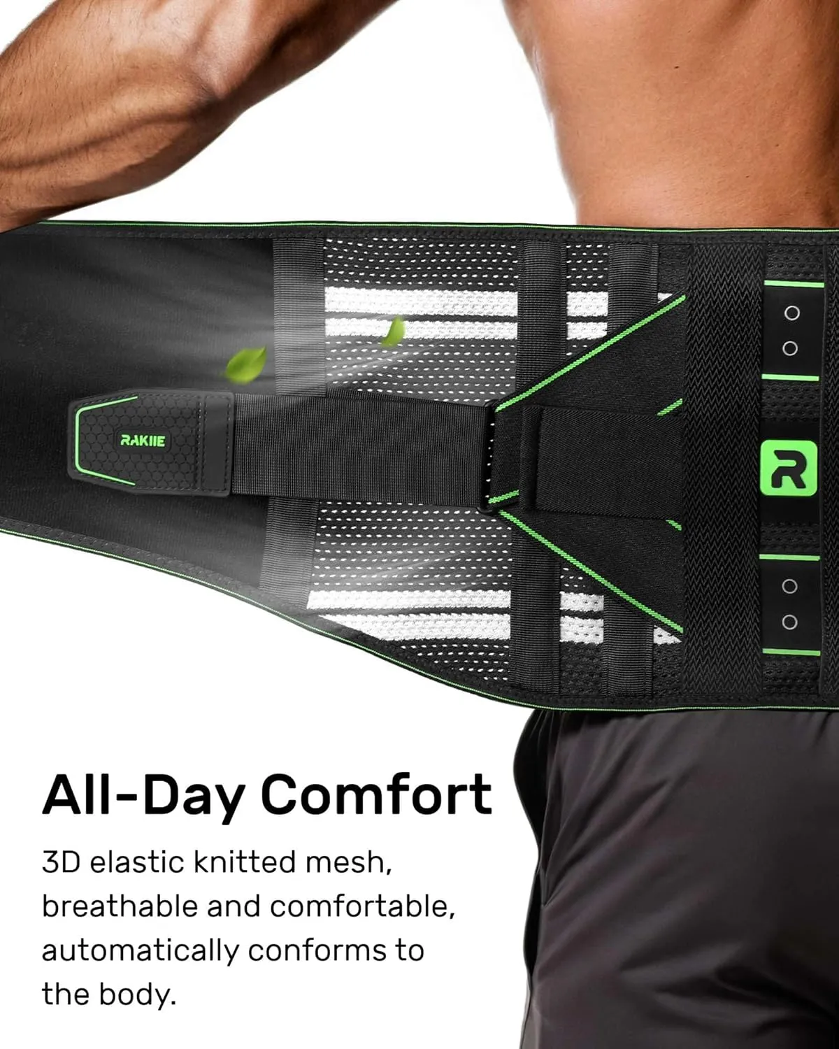 Back Brace for Lower Back Pain Relief, 8X Powerful Lumbar Support with 3D Pad, Support Belt for Men Women, Breathable Back Support Brace with Adjustable Strap, Green Size M (Waist: 33.5"-39.4")