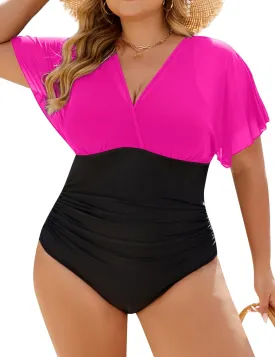 Blooming Jelly Women's Plus Size Swimsuit One Piece Bathing Suit Tummy Control Mesh V Neck Maternity Swimwear