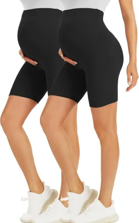 BONVIGOR Maternity Shorts Over The Belly - 5" Biker Workout Yoga Active Athletic Pregnancy Short Pants Lounge Pajama