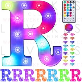 Colorful Light up Letters Led Marquee Letter Lights with Remote 18 Colors Letters with Lights for Wedding Birthday Party Lamp Christmas Home Bar Decoration - Diamond Design Battery Powered - R