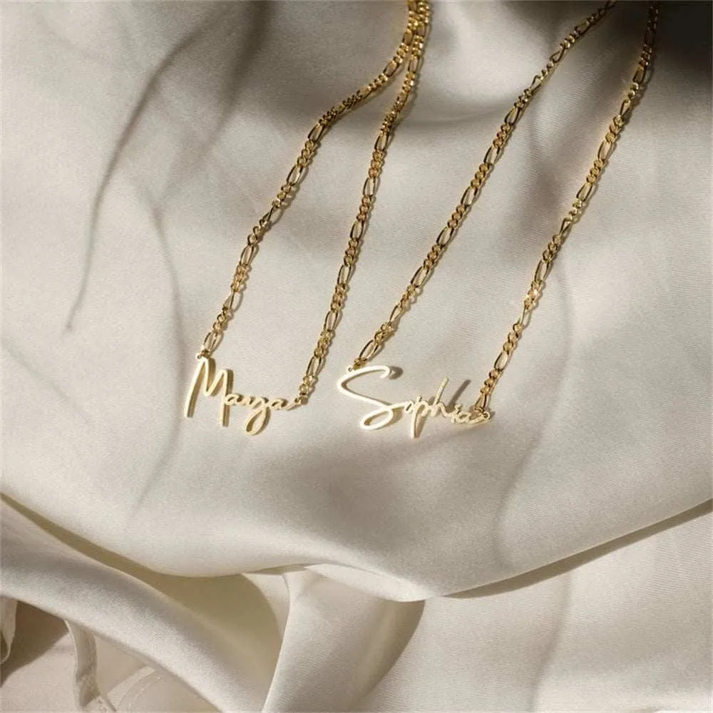 Custom Personalized Stainless Steel Letter Name Necklace Figaro Chain