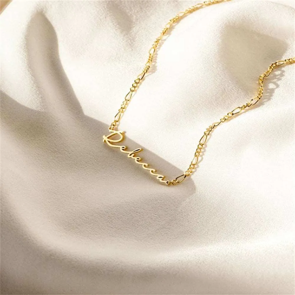 Custom Personalized Stainless Steel Letter Name Necklace Figaro Chain