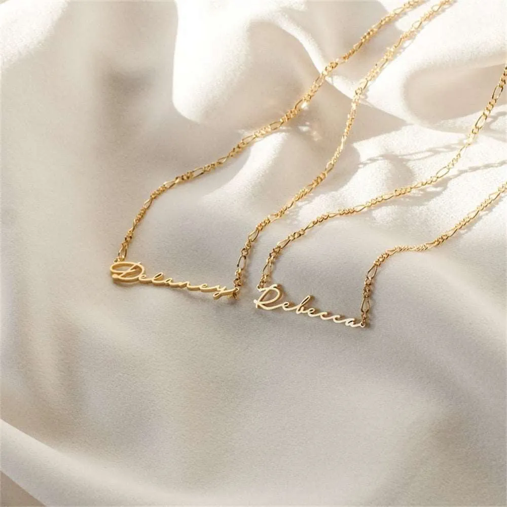 Custom Personalized Stainless Steel Letter Name Necklace Figaro Chain