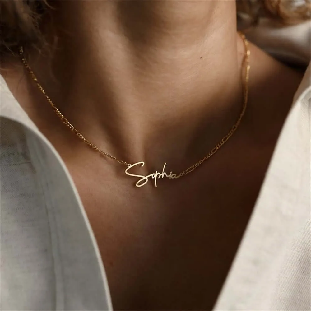 Custom Personalized Stainless Steel Letter Name Necklace Figaro Chain