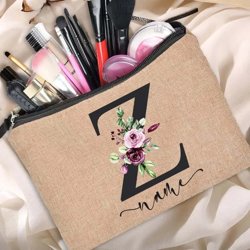 Customized Personalized Name Linen Cosmetic Bag Bridesmaid Clutch