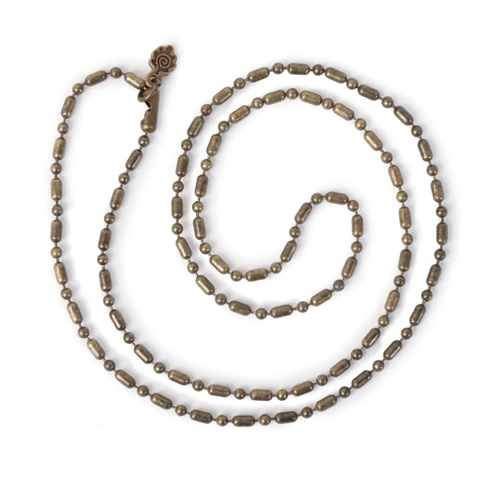 Fancy Ball Chain 24" Necklace - Antiqued Imitation Gold