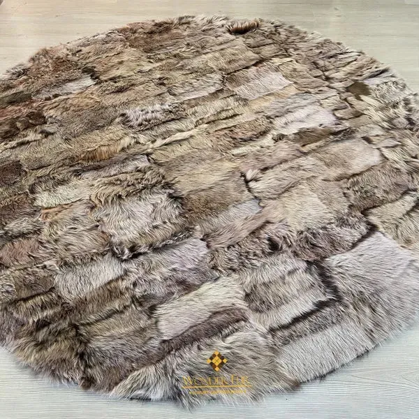 Genuine Natural Brown Round Sheepskin Handmade Modern Round Office Rug