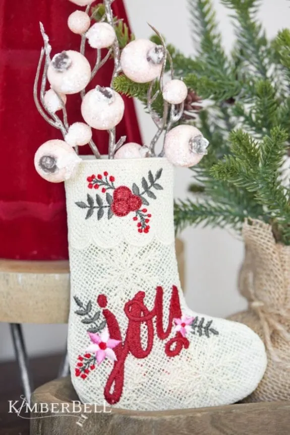 Kimberbell Embroidery Club - November 2024: Christmas Joy Lace Gift Stocking - DESIGN ONLY