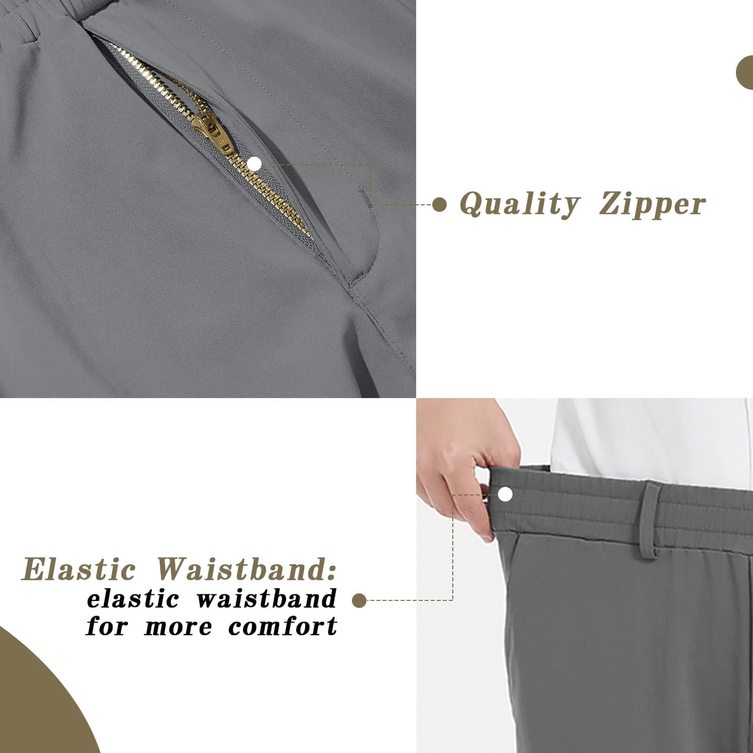 LETAOTAO Mens Big and Tall Full Elastic Waist Pants Stretch Slacks with Zipper Fly and Pockets