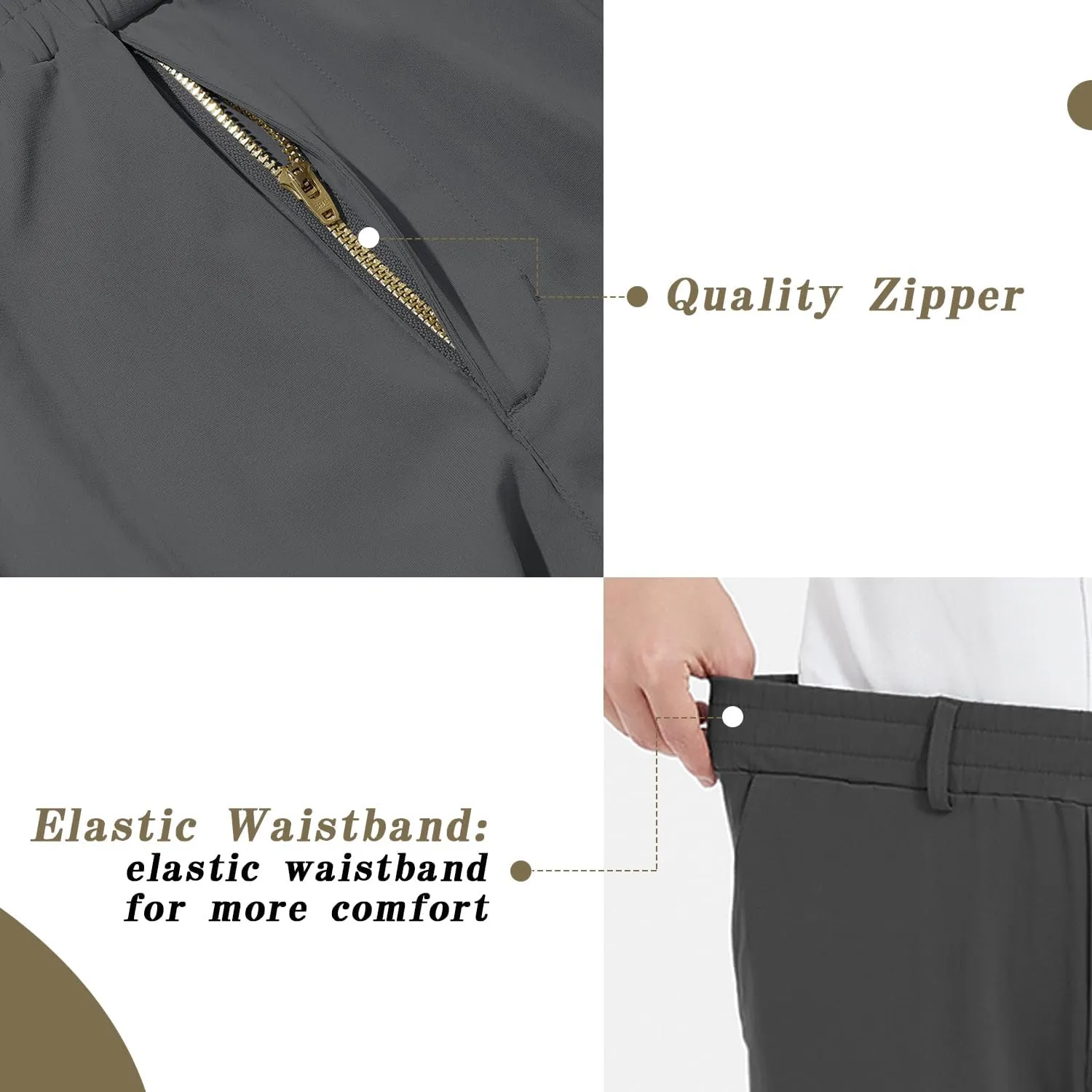 LETAOTAO Mens Big and Tall Full Elastic Waist Pants Stretch Slacks with Zipper Fly and Pockets