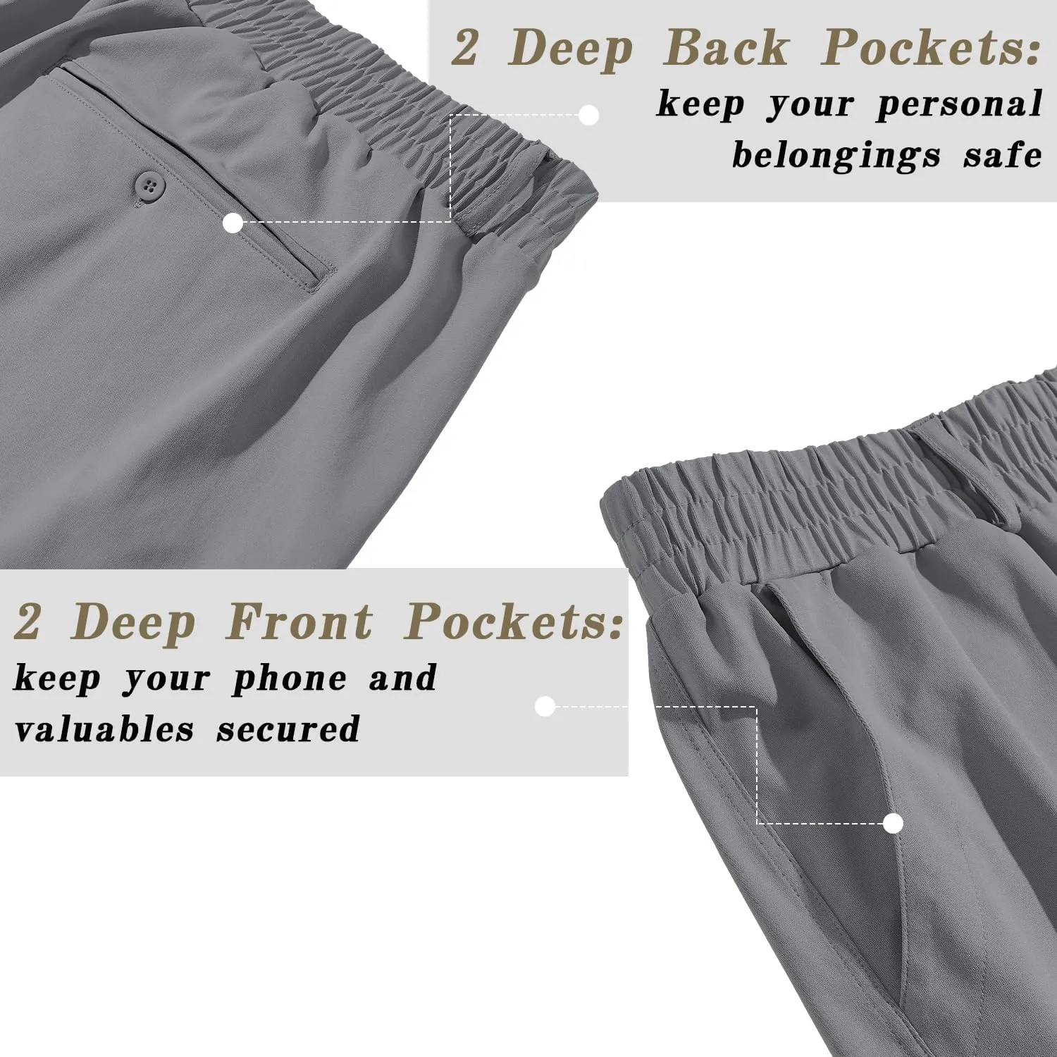 LETAOTAO Mens Big and Tall Full Elastic Waist Pants Stretch Slacks with Zipper Fly and Pockets