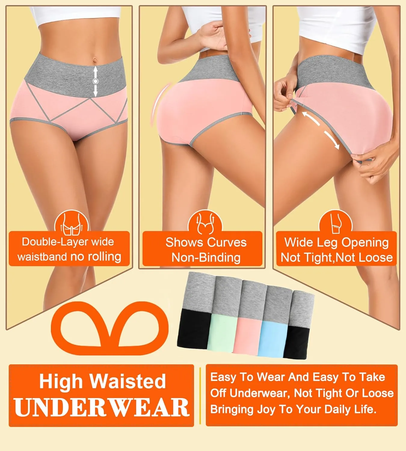 MISSWHO Womens High Waisted Cotton Underwear Full Coverage Soft Double-Layer Waistedband Panties (Regular & Plus Size)