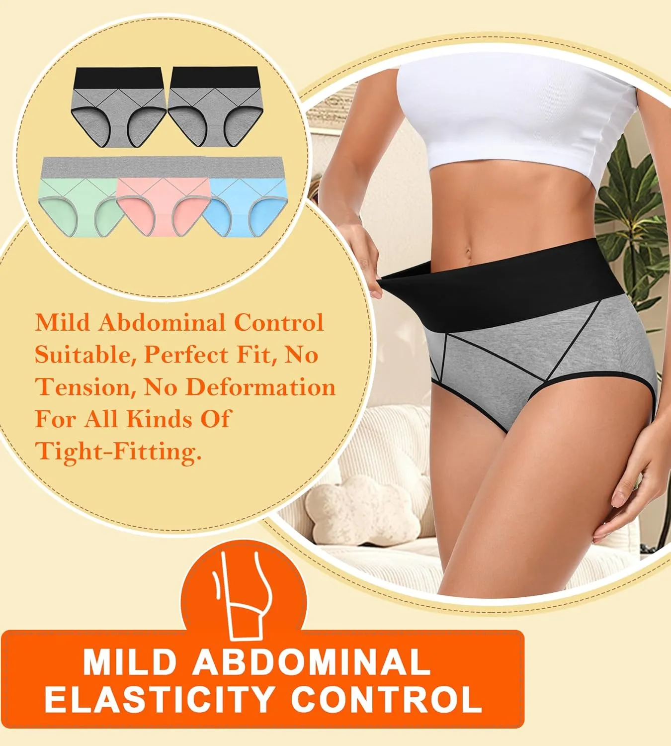 MISSWHO Womens High Waisted Cotton Underwear Full Coverage Soft Double-Layer Waistedband Panties (Regular & Plus Size)