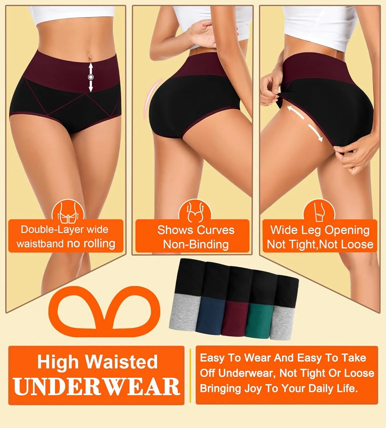 MISSWHO Womens High Waisted Cotton Underwear Full Coverage Soft Double-Layer Waistedband Panties (Regular & Plus Size)