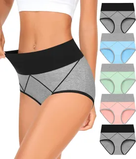 MISSWHO Womens High Waisted Cotton Underwear Full Coverage Soft Double-Layer Waistedband Panties (Regular & Plus Size)