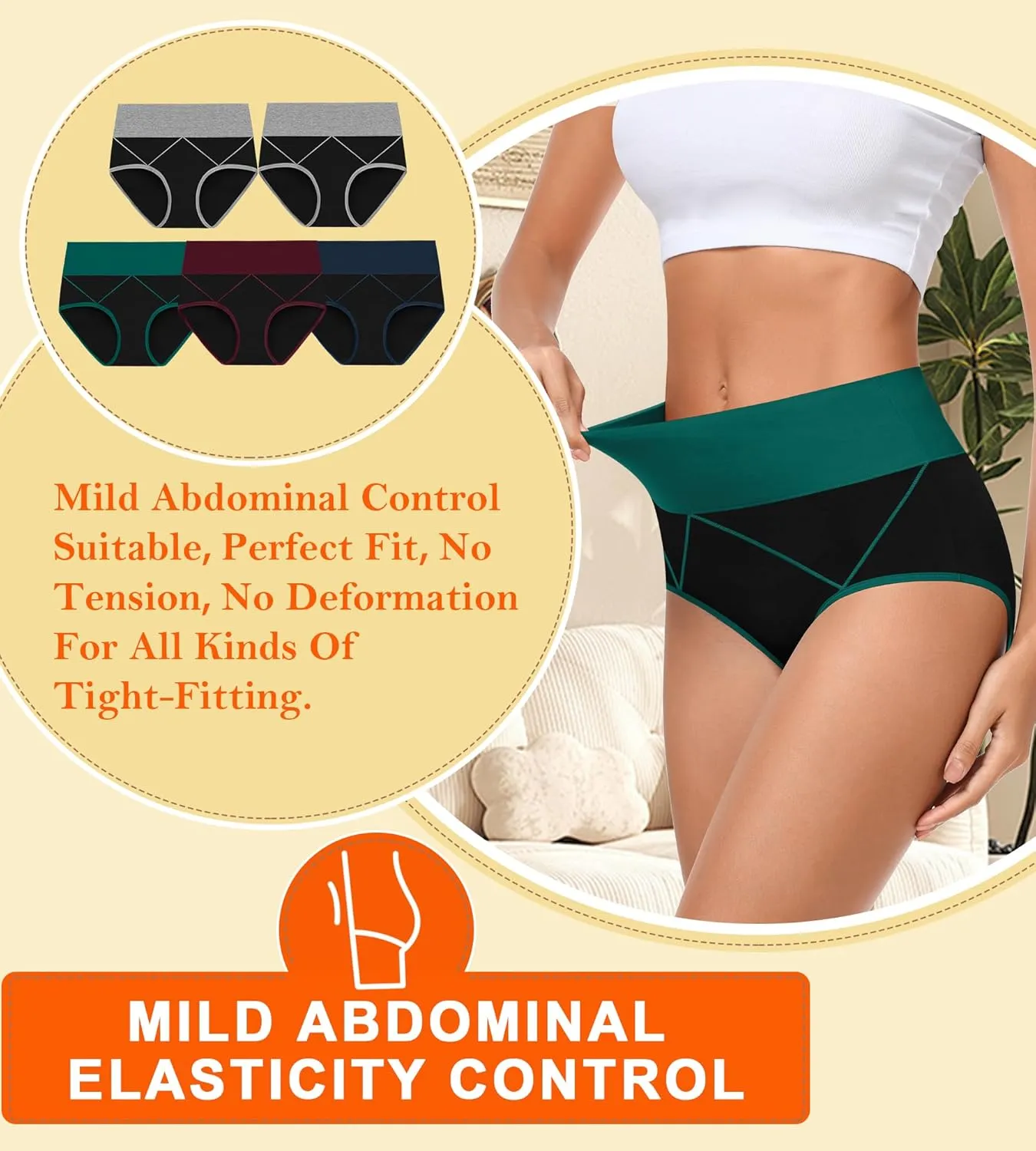 MISSWHO Womens High Waisted Cotton Underwear Full Coverage Soft Double-Layer Waistedband Panties (Regular & Plus Size)