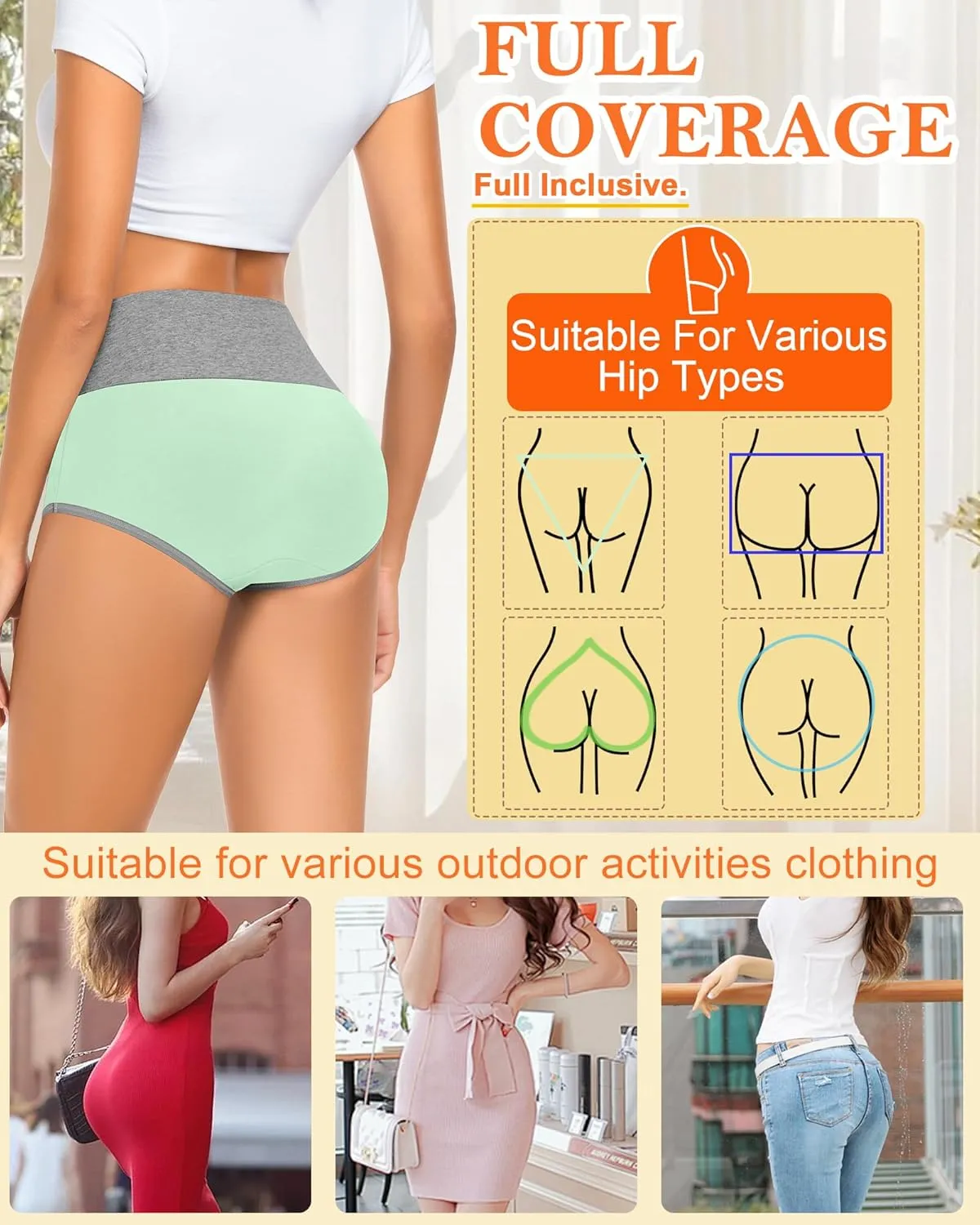MISSWHO Womens High Waisted Cotton Underwear Full Coverage Soft Double-Layer Waistedband Panties (Regular & Plus Size)