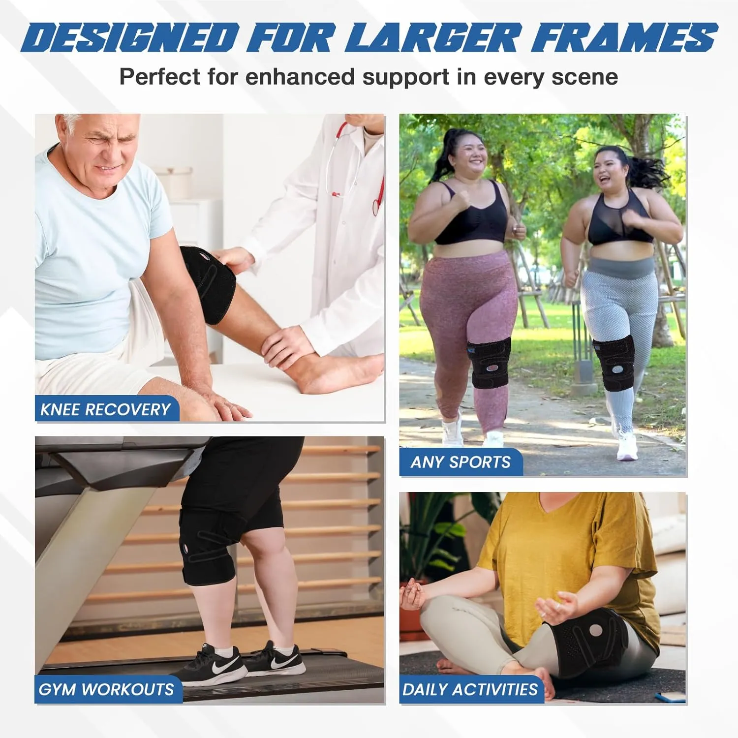 Nvorliy Plus Size Knee Brace for Knee Pain, Extra Large Knee Brace for Women and Men, Adjustable Knee Support with Side Stabilizers for Knee Pain Relief, Arthritis, ACL, LCL, MCL, Injury Recovery