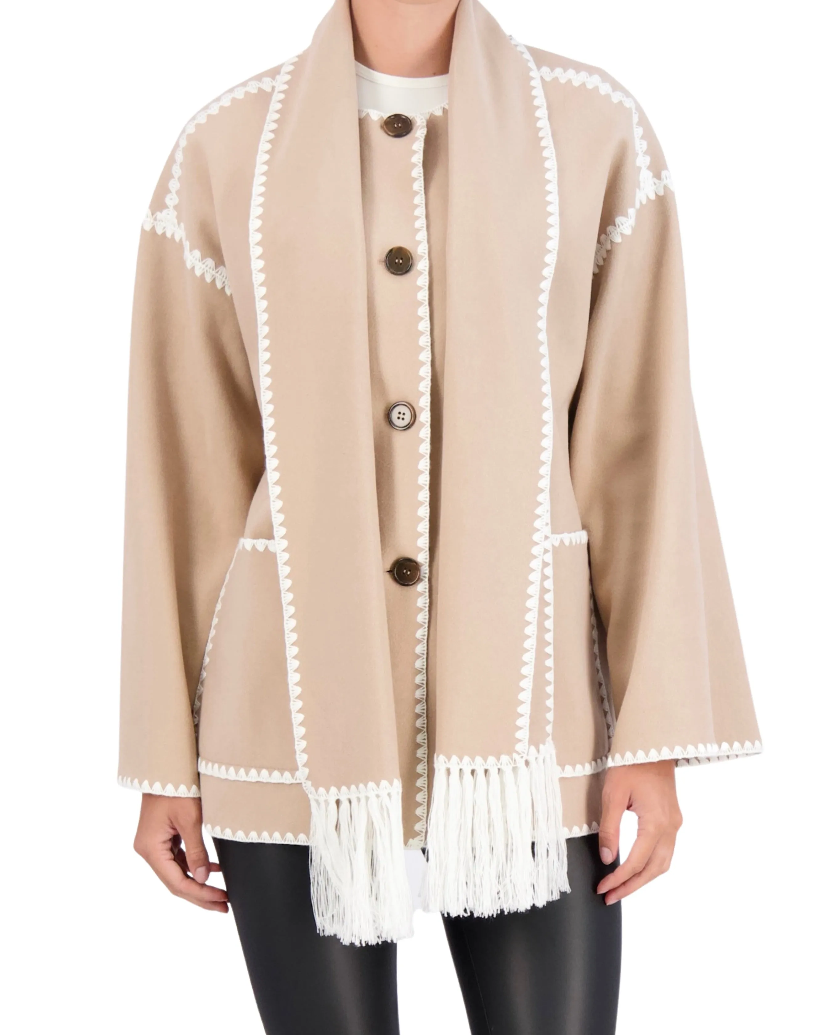 Ookie & Lala Vegan Cashmere Scarf Coat with Whipstitch Trim