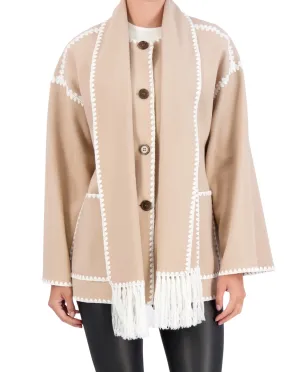 Ookie & Lala Vegan Cashmere Scarf Coat with Whipstitch Trim