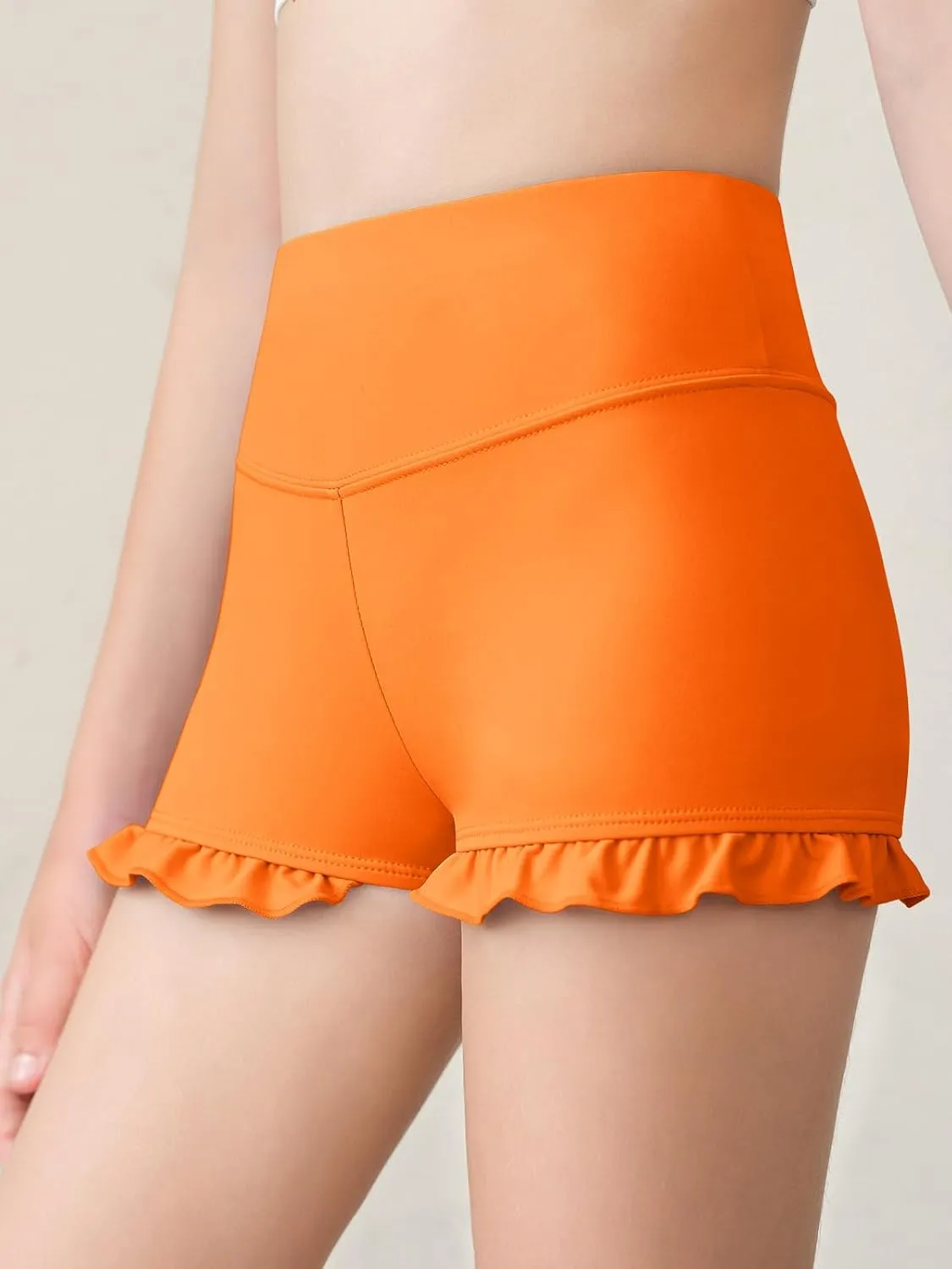 RRHSS Girls Athletic High Waisted Ruffle Shorts - Comfy Yoga Dance Workout Gymnastics