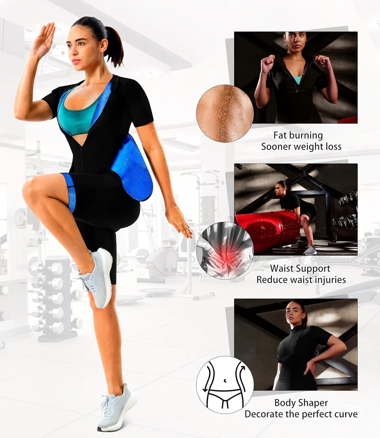 Sauna Suit For Women Waist Trainers For Women Belly Fat Full Body Jumpsuit Adjust Waist Breathable Underarm