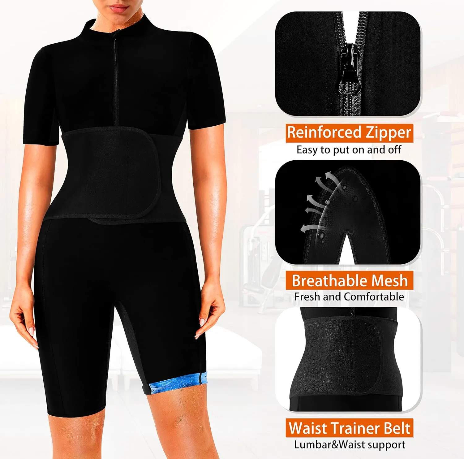 Sauna Suit For Women Waist Trainers For Women Belly Fat Full Body Jumpsuit Adjust Waist Breathable Underarm