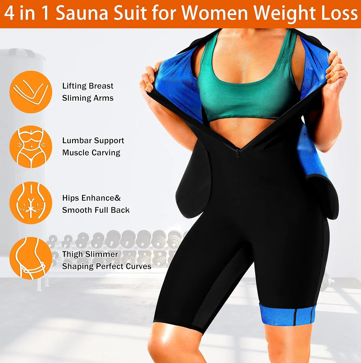 Sauna Suit For Women Waist Trainers For Women Belly Fat Full Body Jumpsuit Adjust Waist Breathable Underarm