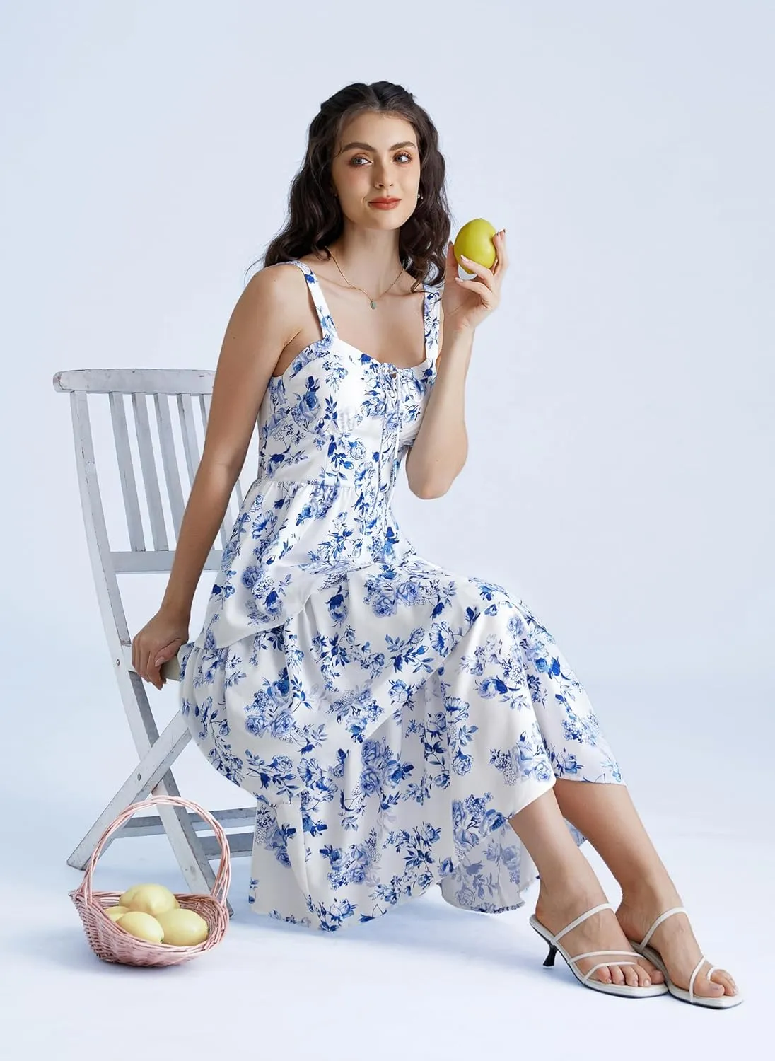 Scarlet Darkness Women's Floral Maxi Dress Summer Wedding Guest Dress Tiered Sleeveless Lace Up Corset Sundress