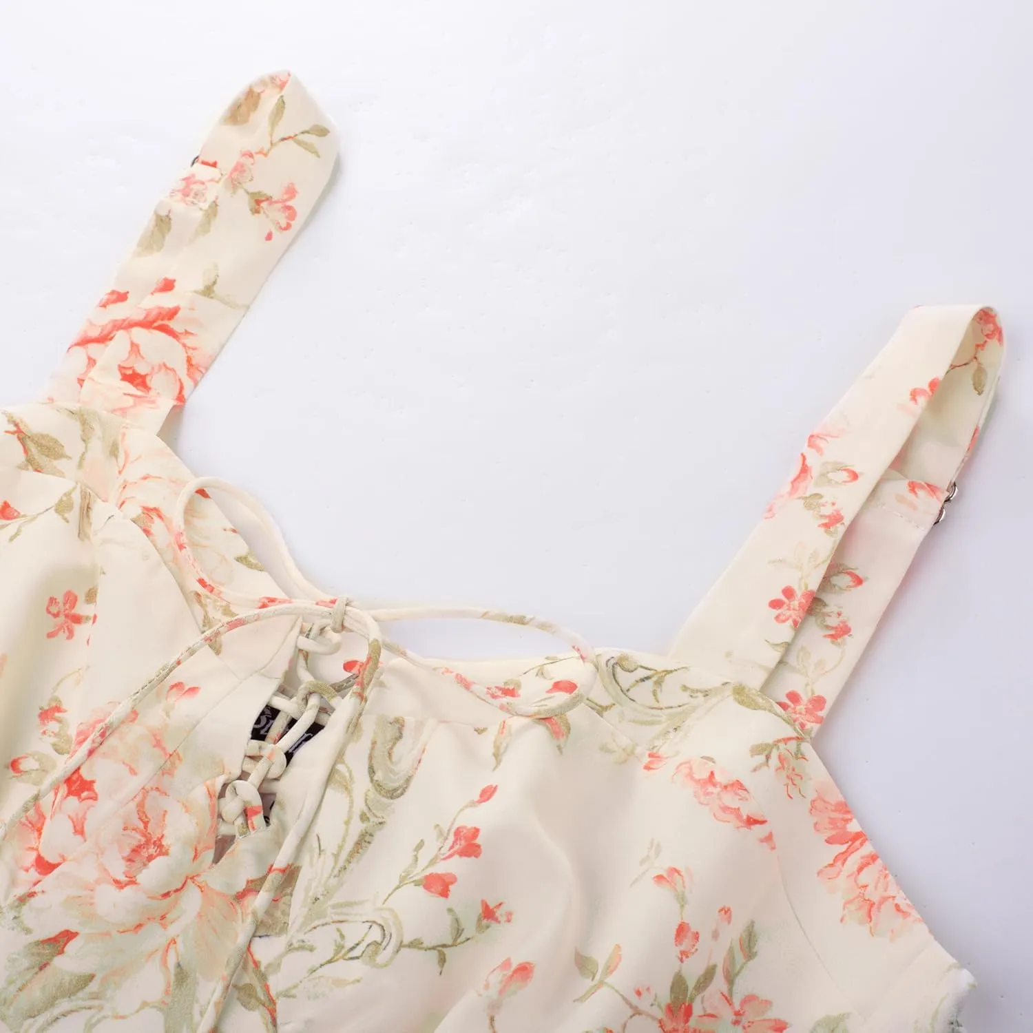 Scarlet Darkness Women's Floral Maxi Dress Summer Wedding Guest Dress Tiered Sleeveless Lace Up Corset Sundress