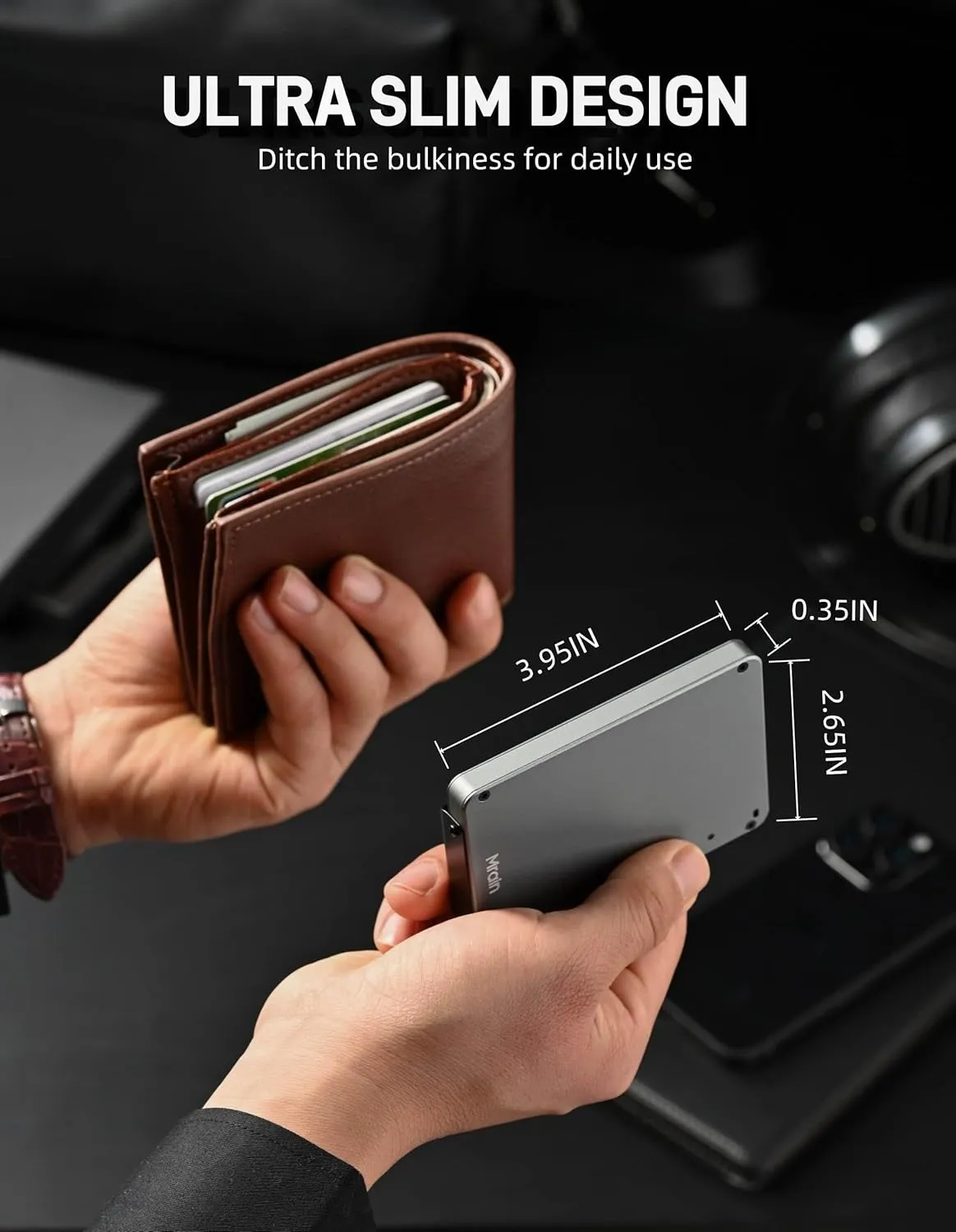 Slim Metal Wallet For Men, Aluminum Wallet With Money Clip, Minimalist Rfid Credit Card Holder, Mens Slim Pop Up Wallet, Gifts for Him (Grey)