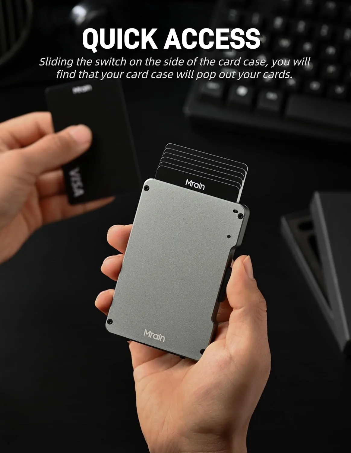 Slim Metal Wallet For Men, Aluminum Wallet With Money Clip, Minimalist Rfid Credit Card Holder, Mens Slim Pop Up Wallet, Gifts for Him (Grey)