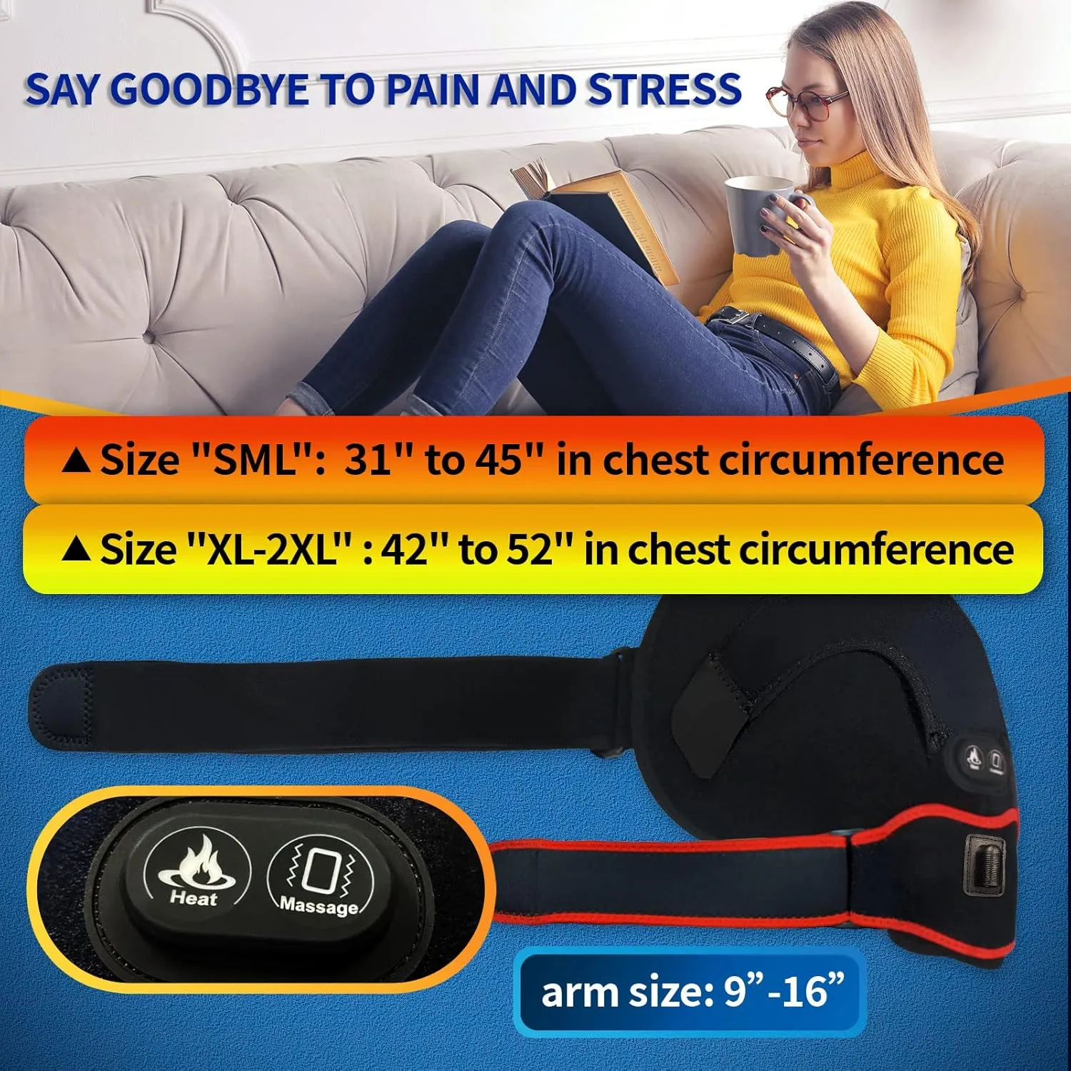 sticro Shoulder Heating Pad Massager for Pain Relief, Vibration Massage Heated Wrap Braces for Left Right Frozen Shoulder, Rotator Cuff Injury, Arthritis for Men Women - XL/XXL