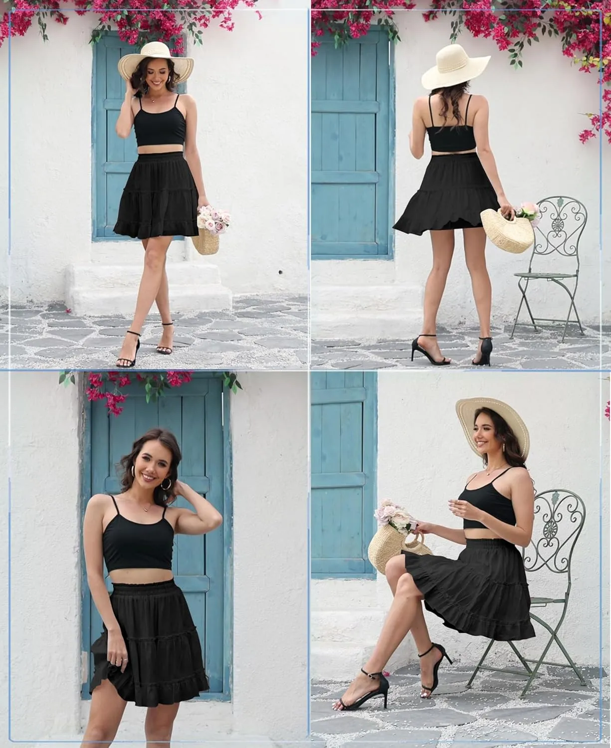 Summer Skirts for Women 2025 Vacation Cotton Ruffle Elastic Waist A-Line Casual Short Skirt