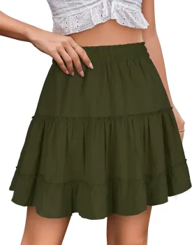 Summer Skirts for Women 2025 Vacation Cotton Ruffle Elastic Waist A-Line Casual Short Skirt