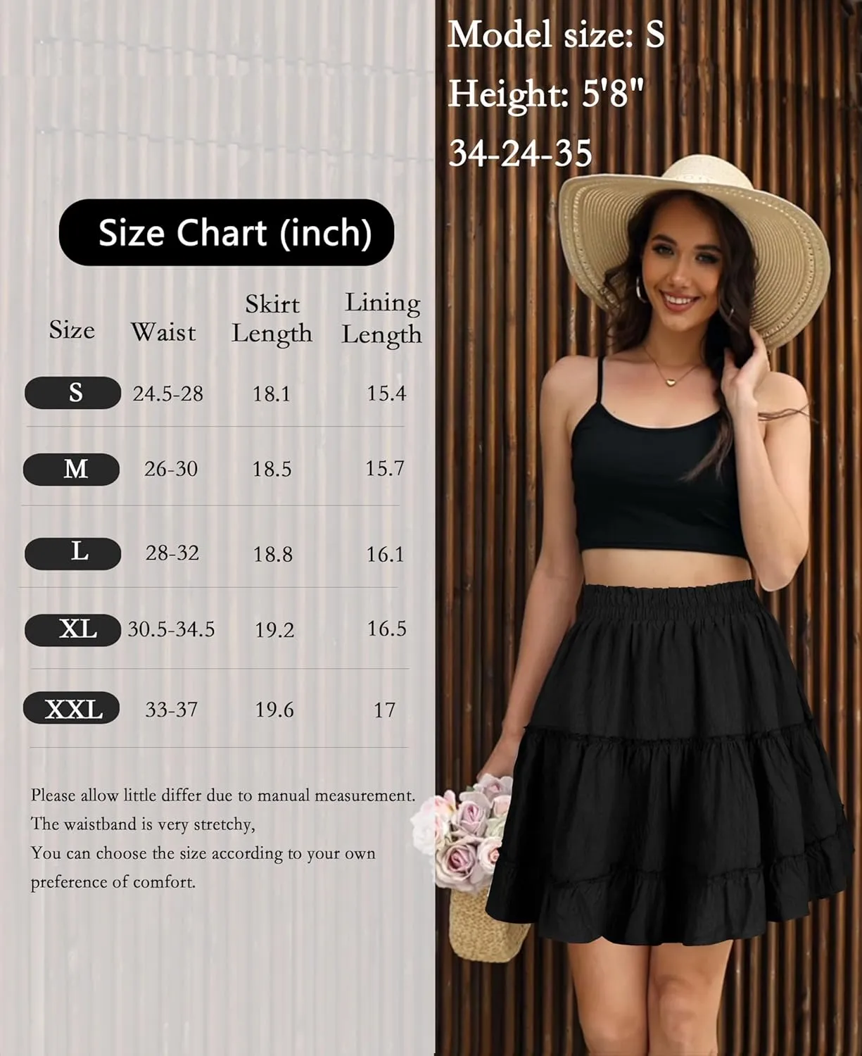 Summer Skirts for Women 2025 Vacation Cotton Ruffle Elastic Waist A-Line Casual Short Skirt