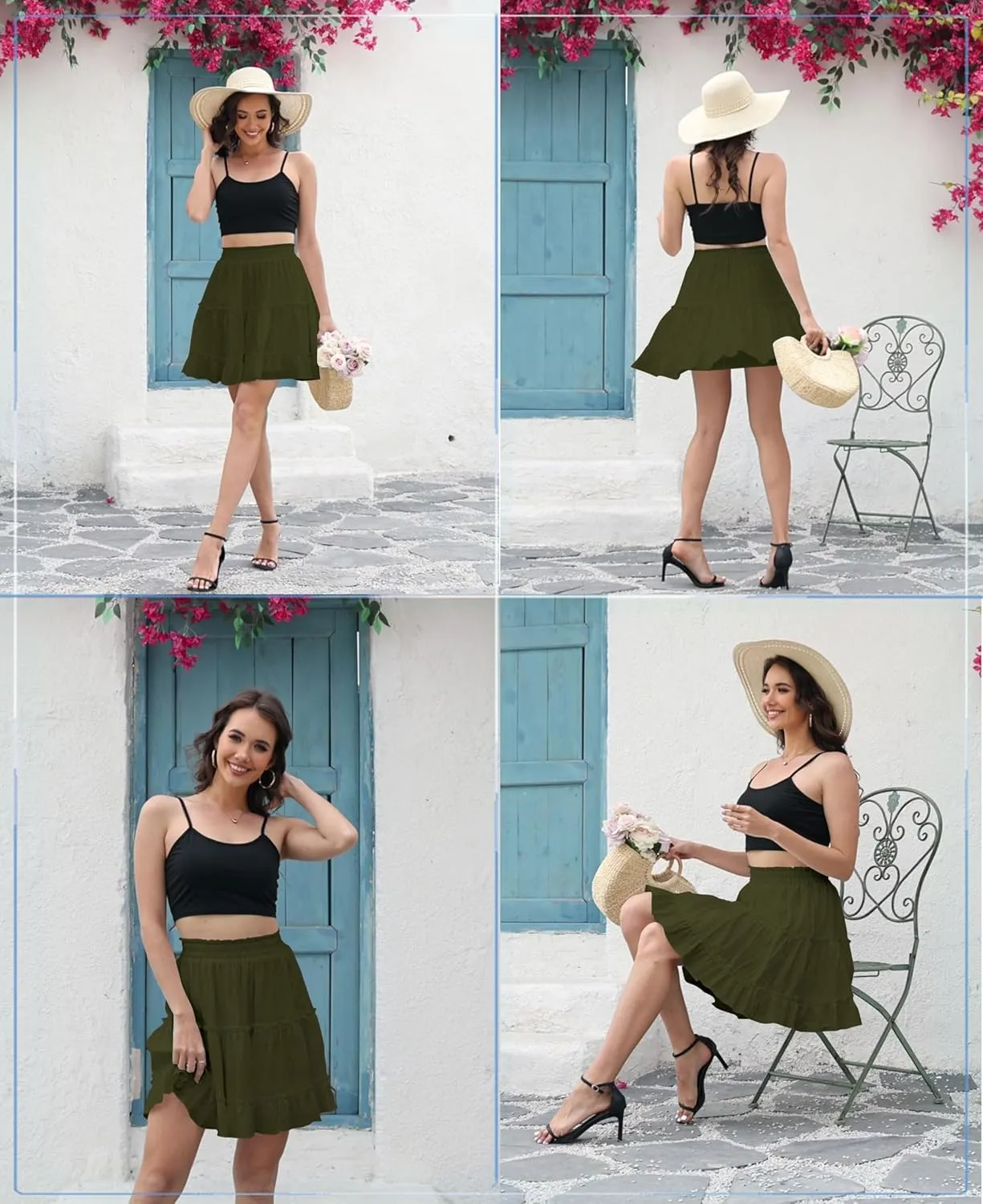 Summer Skirts for Women 2025 Vacation Cotton Ruffle Elastic Waist A-Line Casual Short Skirt
