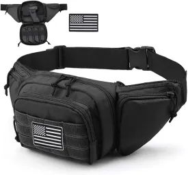 Tactical Fanny Pack Gun Holster Concealed Carry Pistol Military Tactical Waist Bag Waterproof Molle EDC Pouch with USA Flag Patch
