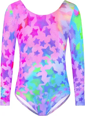 TENVDA Gymnastics Leotards for Girls Sparkly Unicorn Rainbow Long Sleeve Kids Tumbling Outfit Age 2-9 Years Old