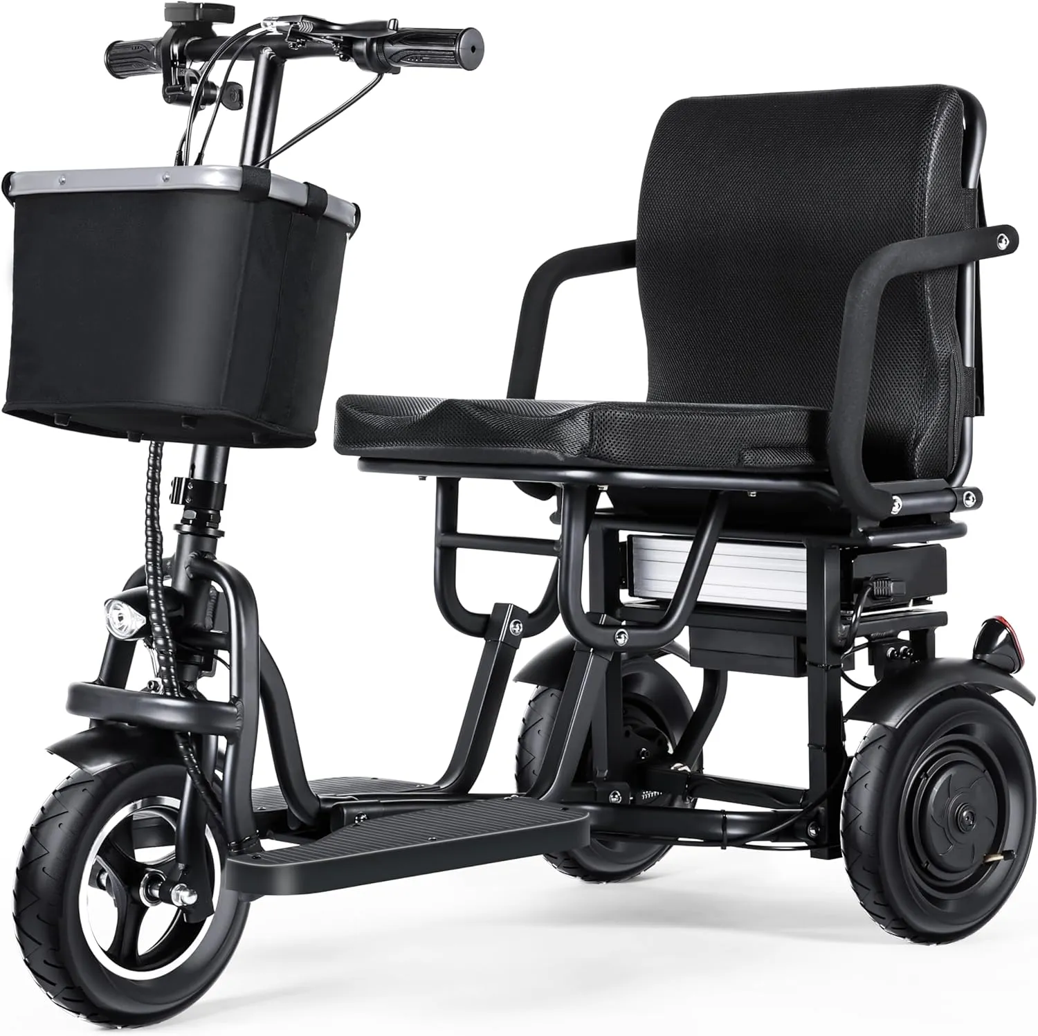 TopMate ES10 3 Wheel Electric Scooter Lightweight Folding Powered Mobility Scooter for Adult Seniors with Ergonomic Seat and Removable Battery, 350W Motor & 3 Speed Adjustable, E-Trike with Basket