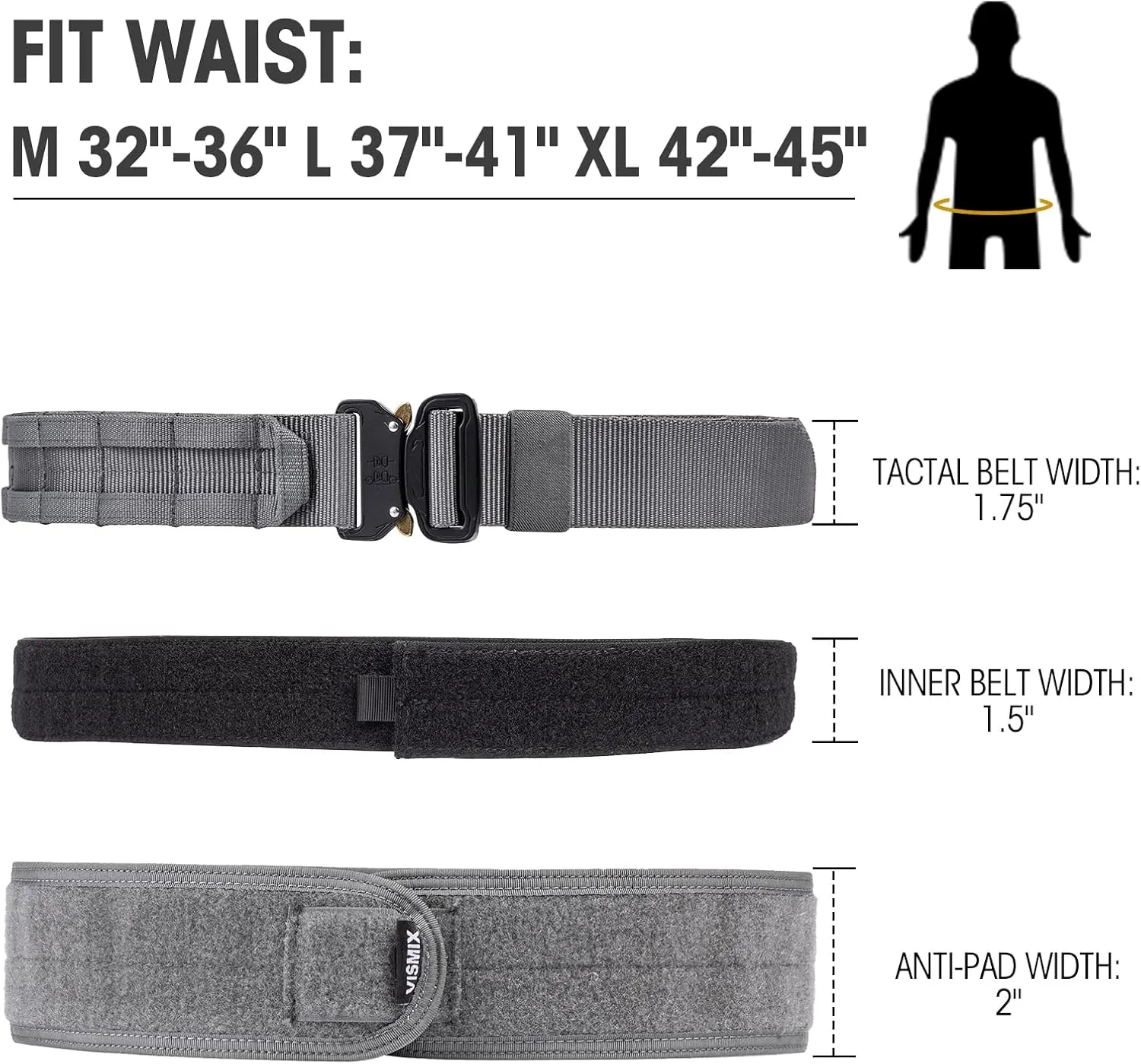 VISMIX Tactical Belt, Quick Release 1.75" MOLLE Battle Belt with Inner Belt and Anti-Slip Pad- Heavy Duty Battle Belts