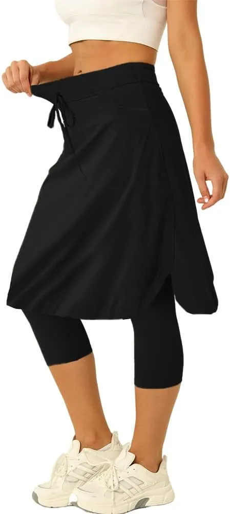 Women 20" Knee Length Tennis Skirt with Built in Legging Golf Skirts Skirted Legging with Pockets
