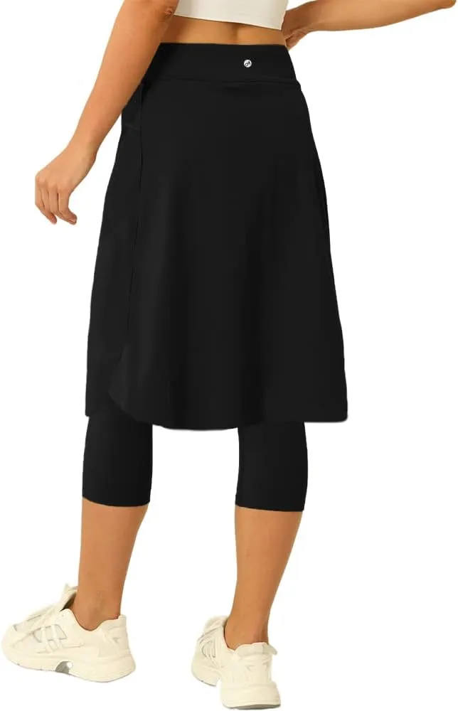 Women 20" Knee Length Tennis Skirt with Built in Legging Golf Skirts Skirted Legging with Pockets
