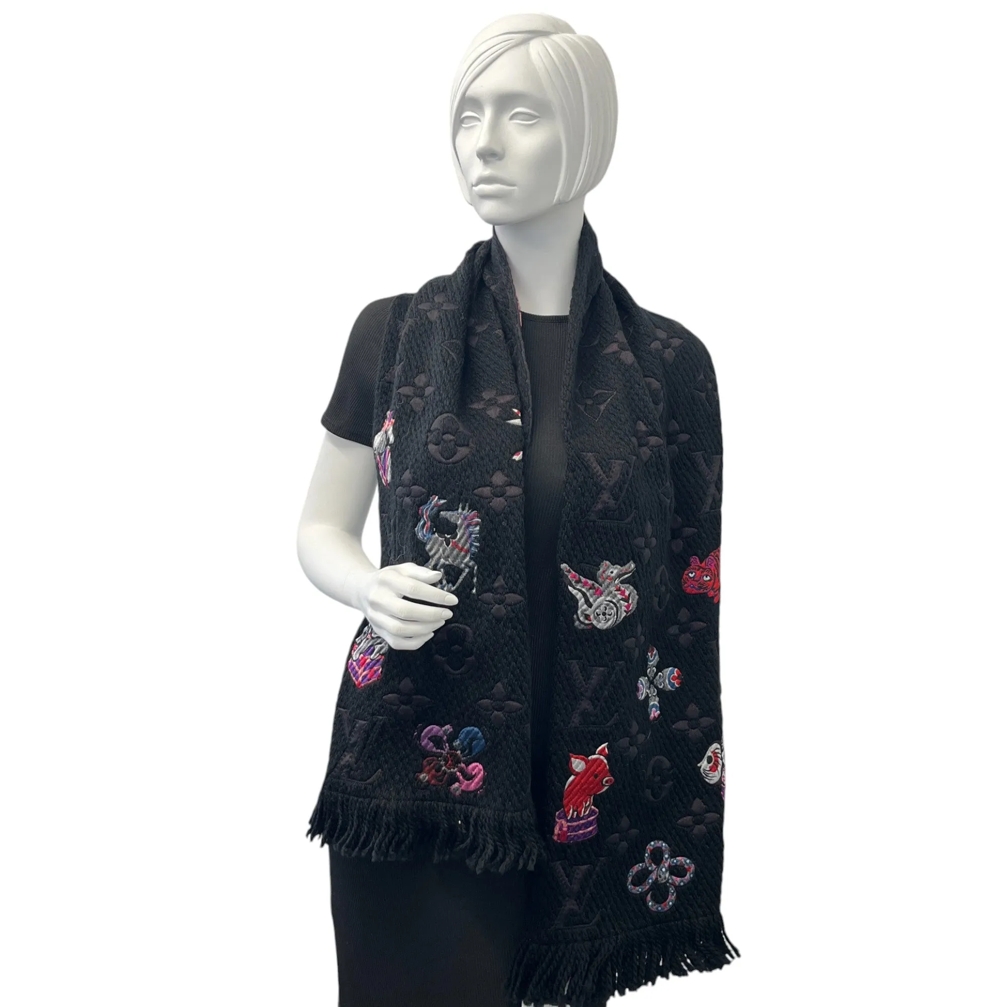 Women's Monogram Echarpe Mania Scarf Black